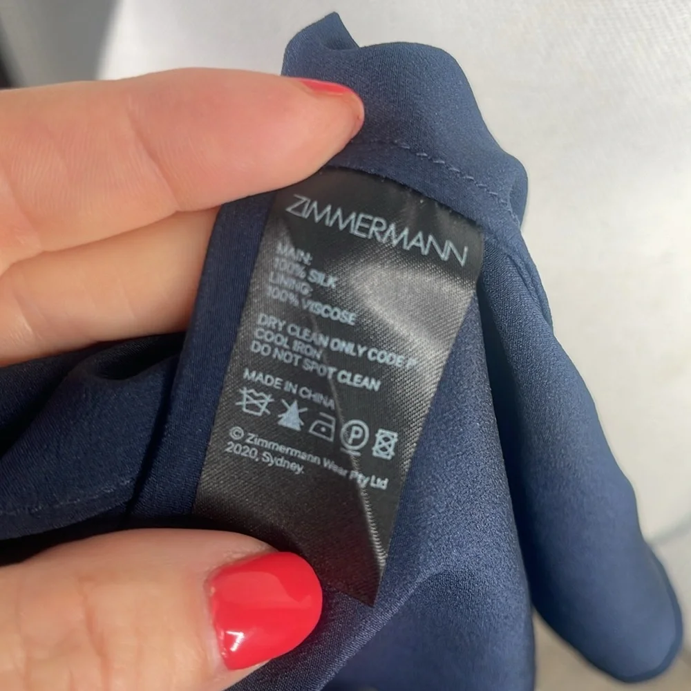 Zimmermann Flounce Picnic Dress 100% Silk Sleeveless Cocktail Events Navy Sz 2 - Picture 11 of 12